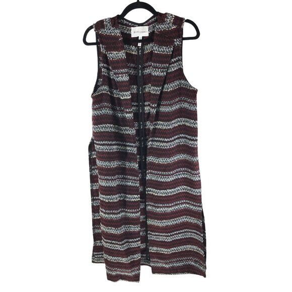 BCBGeneration Tweed Cardigan Duster Side Slits Open Front Striped Red Black M - Picture 1 of 5